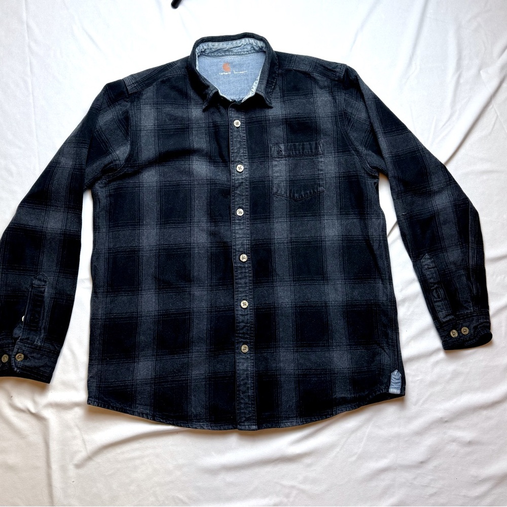 Carhartt Men's Long Sleeve Button-Up Flannel Shirt Workwear Regular Fit Size L